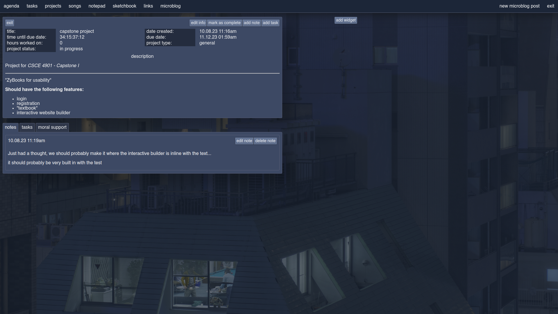 Projects Page with Notes